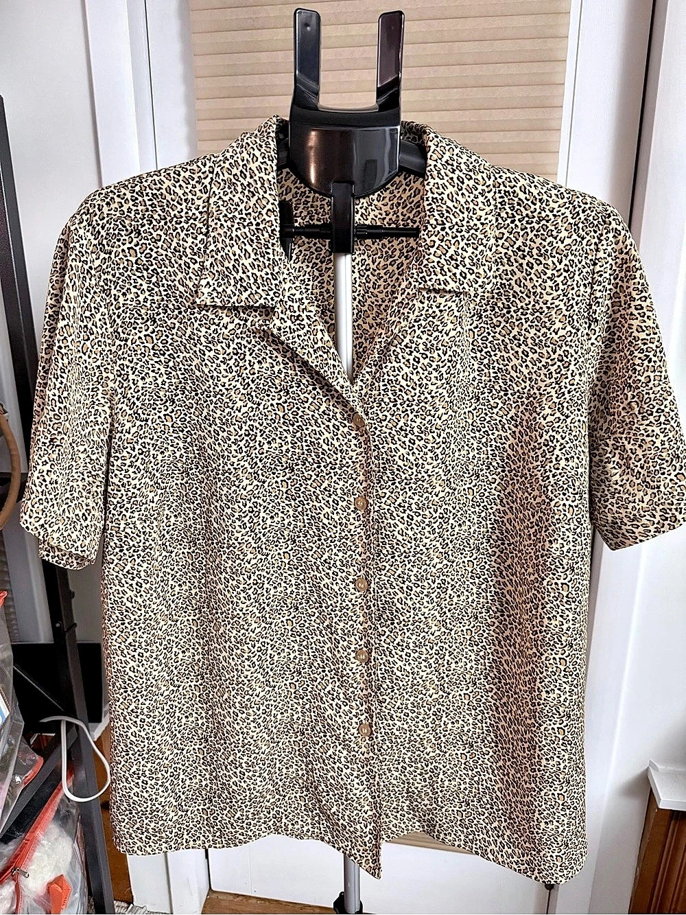 90 VTG Indie Sleaze Notations Leopard Print Button Down Shirt Brown & Cream 1X